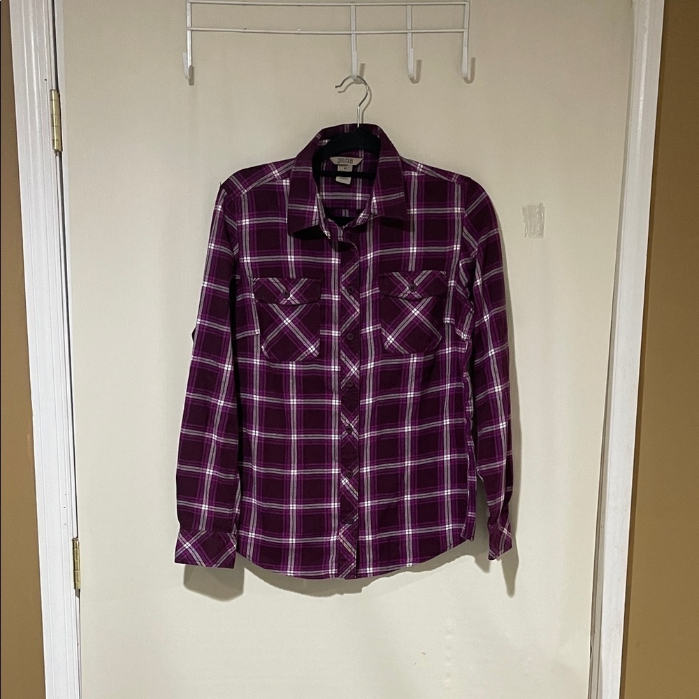 Duluth Trading Co Purple Plaid Button Down Shirt